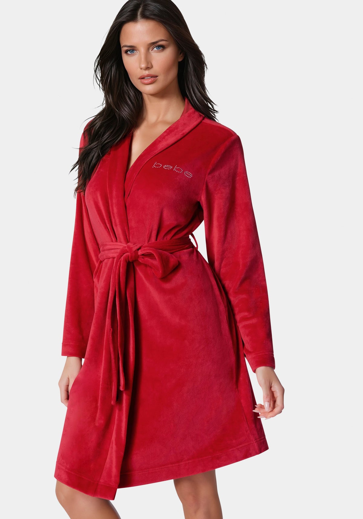 Velour with Rhinestones Robe Red - bebe