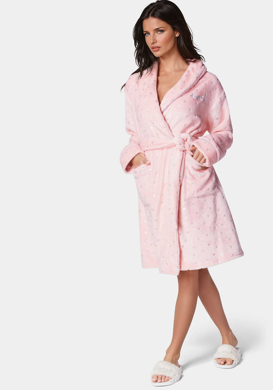 Sliver Foil Plush Robe Light Pink - bebe