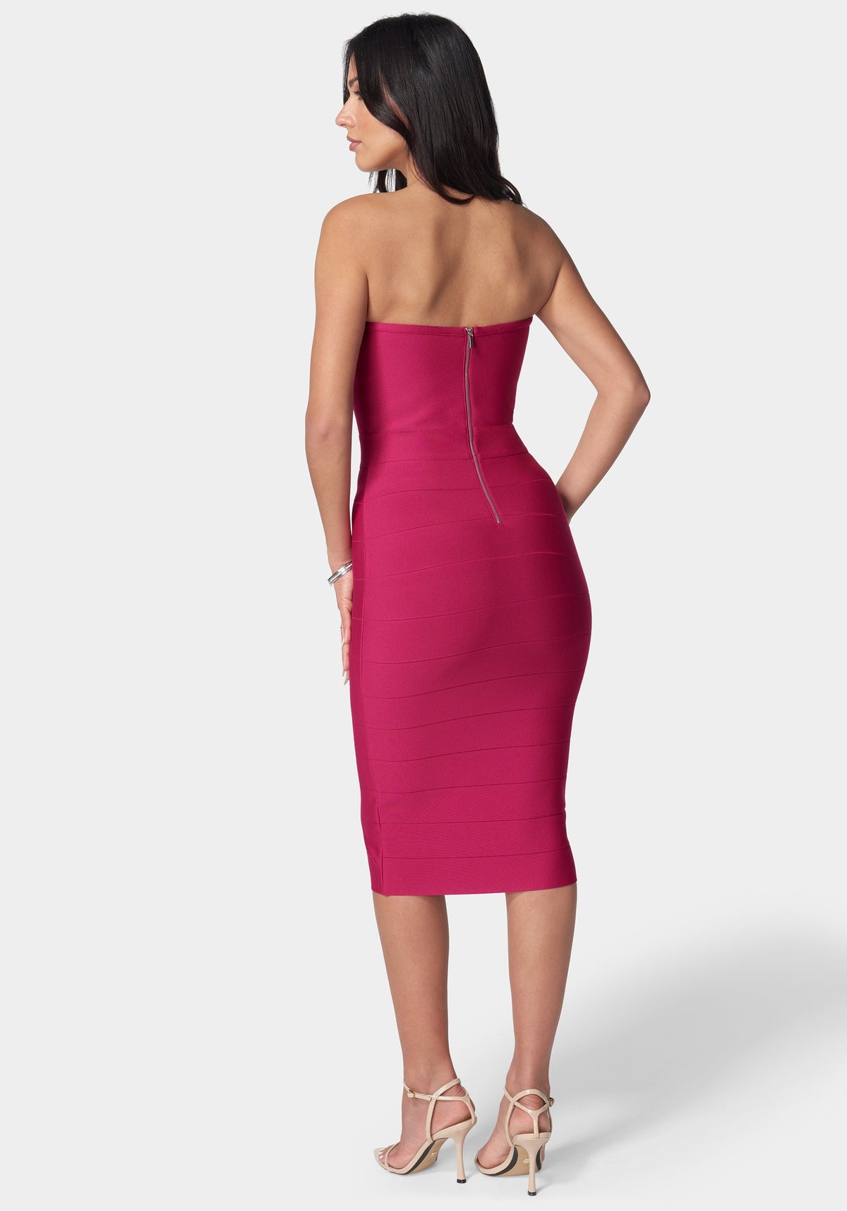 Bandage Lace-Up Strapless Dress Fuchsia Red - bebe