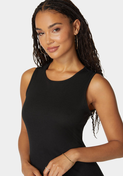 Founce Hem Rib Dress Black - bebe
