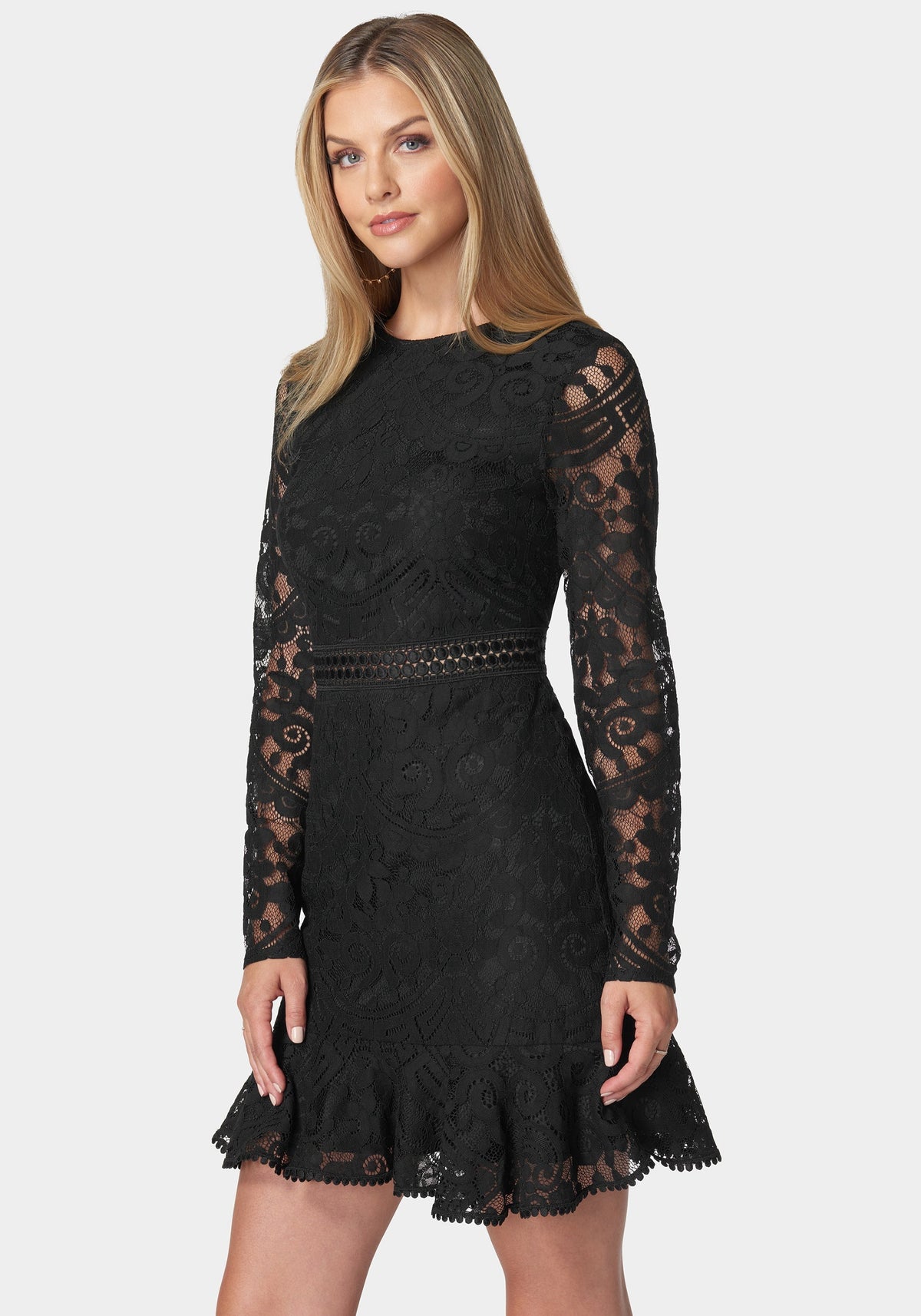 Open Back Lace Mini Dress Black - bebe