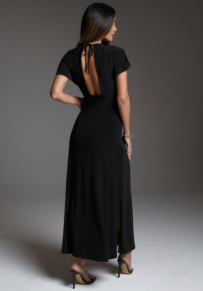 Cap Sleeve V-Neck Full Maxi Dress Black - bebe