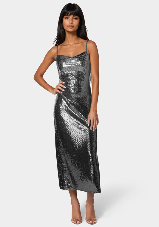 Ombre Sequin Maxi Slip Dress Silver Black - bebe Silver/Black - bebe