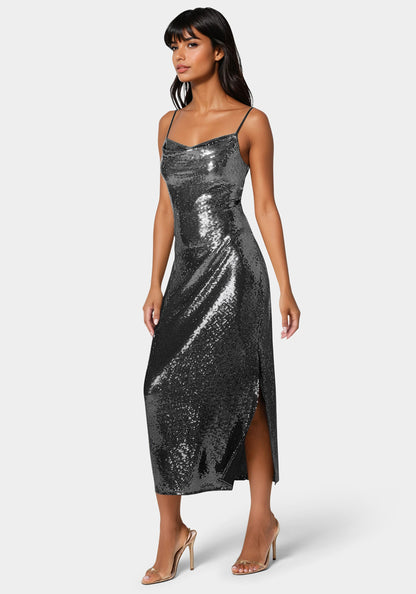 Ombre Sequin Maxi Slip Dress Silver Black - bebe Silver/Black - bebe