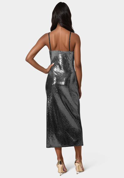 Ombre Sequin Maxi Slip Dress Silver Black - bebe Silver/Black - bebe