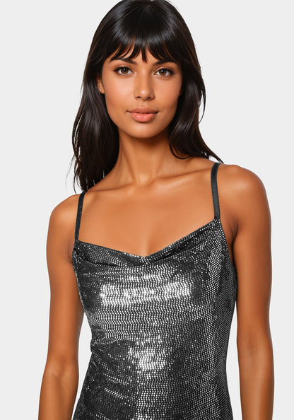 Ombre Sequin Maxi Slip Dress Silver Black - bebe Silver/Black - bebe