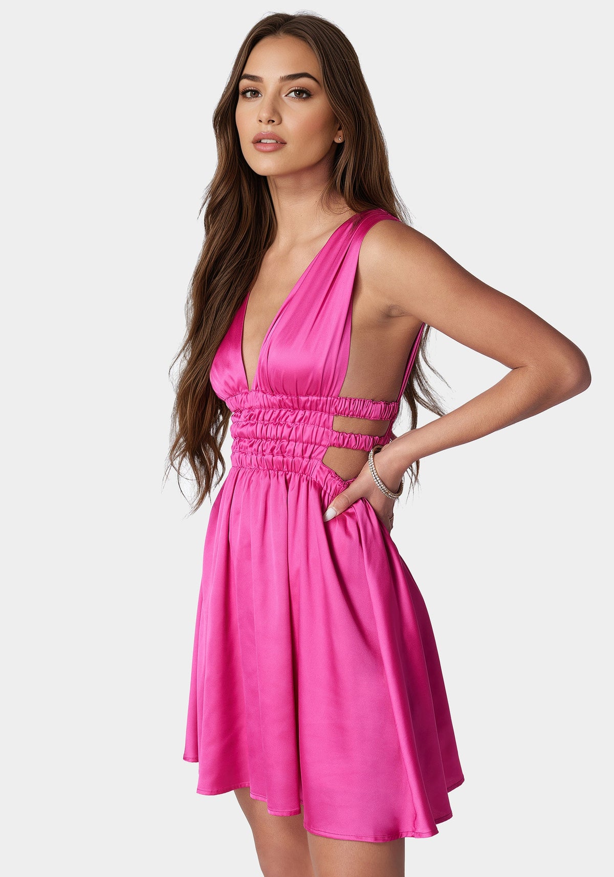 Elastic Waist Skater Dress Hot Pink - bebe