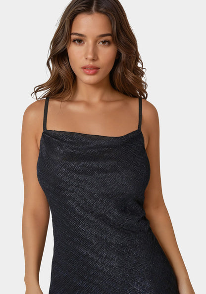 Pleated Cowl Neck Midi Dress Navy - bebe Navy - bebe