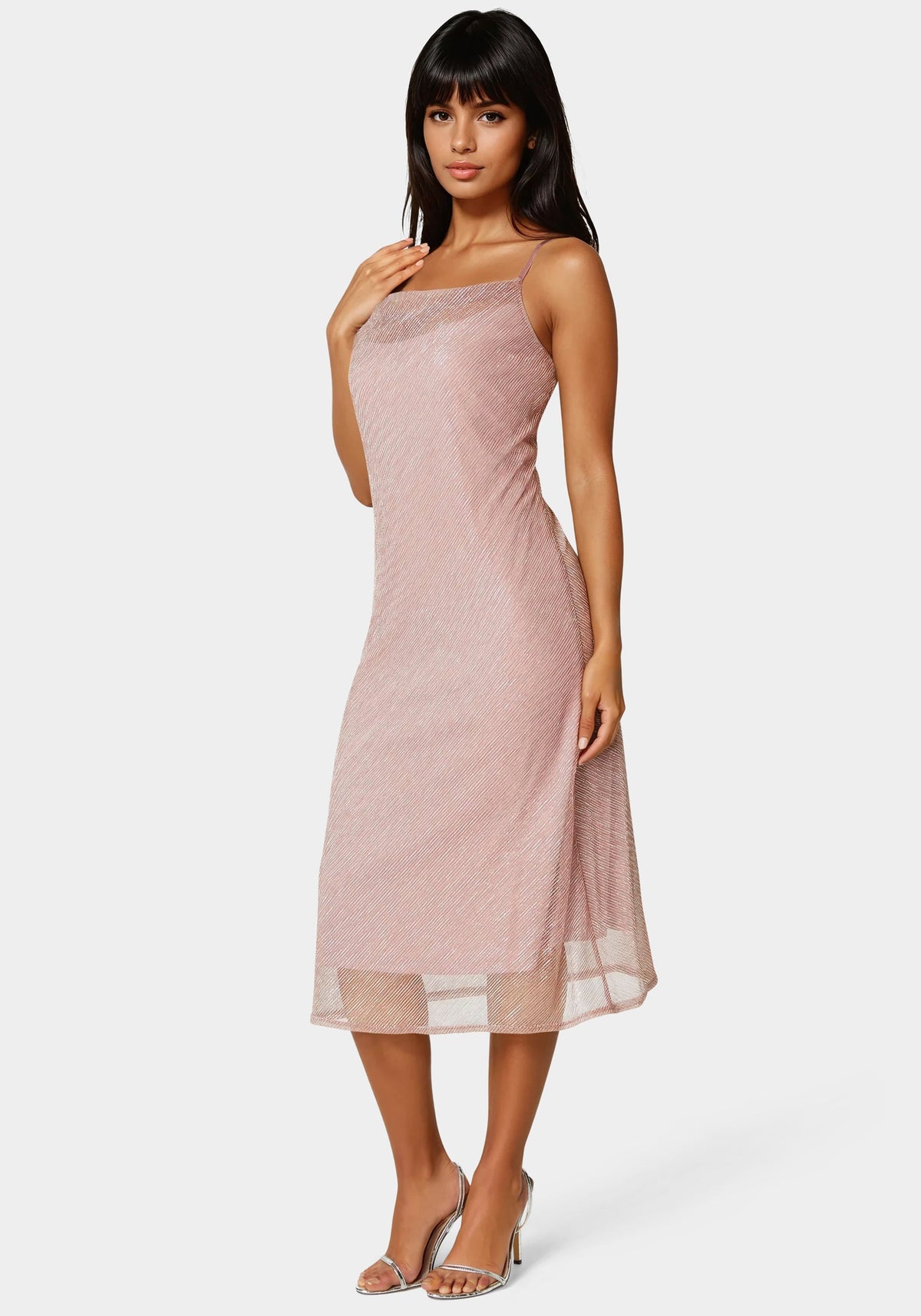 Pleated Cowl Neck Midi Dress Dusty Rose - bebe Dusty Rose - bebe