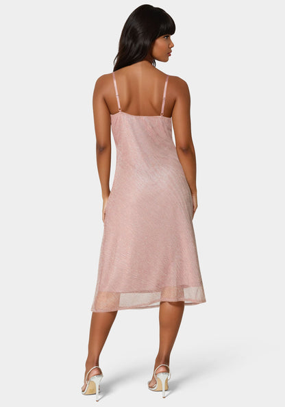 Pleated Cowl Neck Midi Dress Dusty Rose - bebe Dusty Rose - bebe