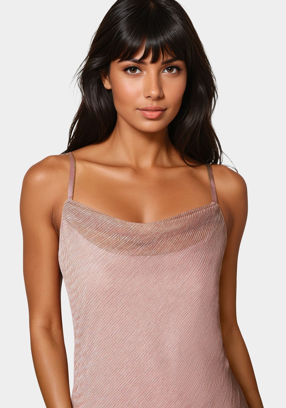 Pleated Cowl Neck Midi Dress Dusty Rose - bebe Dusty Rose - bebe