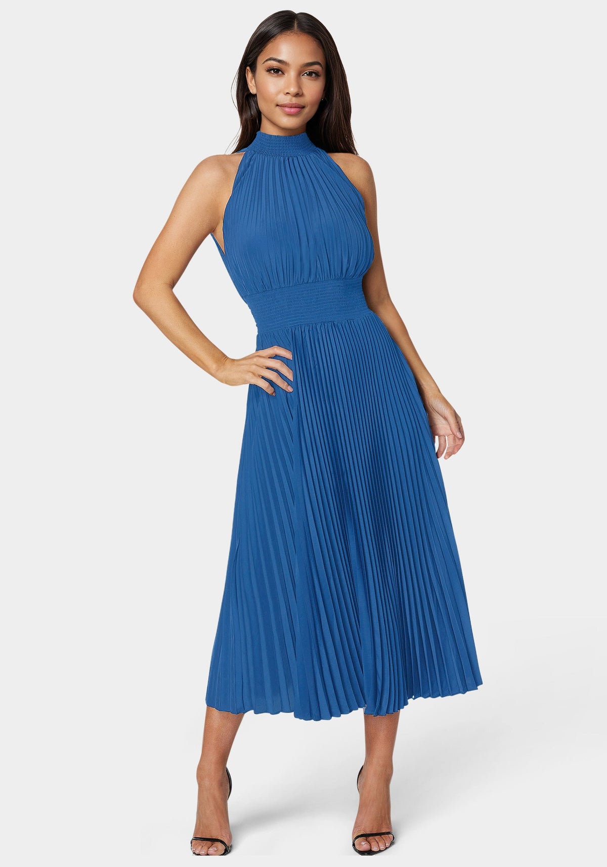 Sleeveless Pleated Dress Royal - bebe Royal - bebe