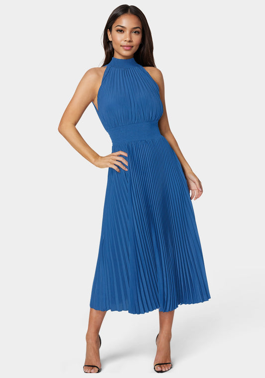 Sleeveless Pleated Dress Royal - bebe Royal - bebe
