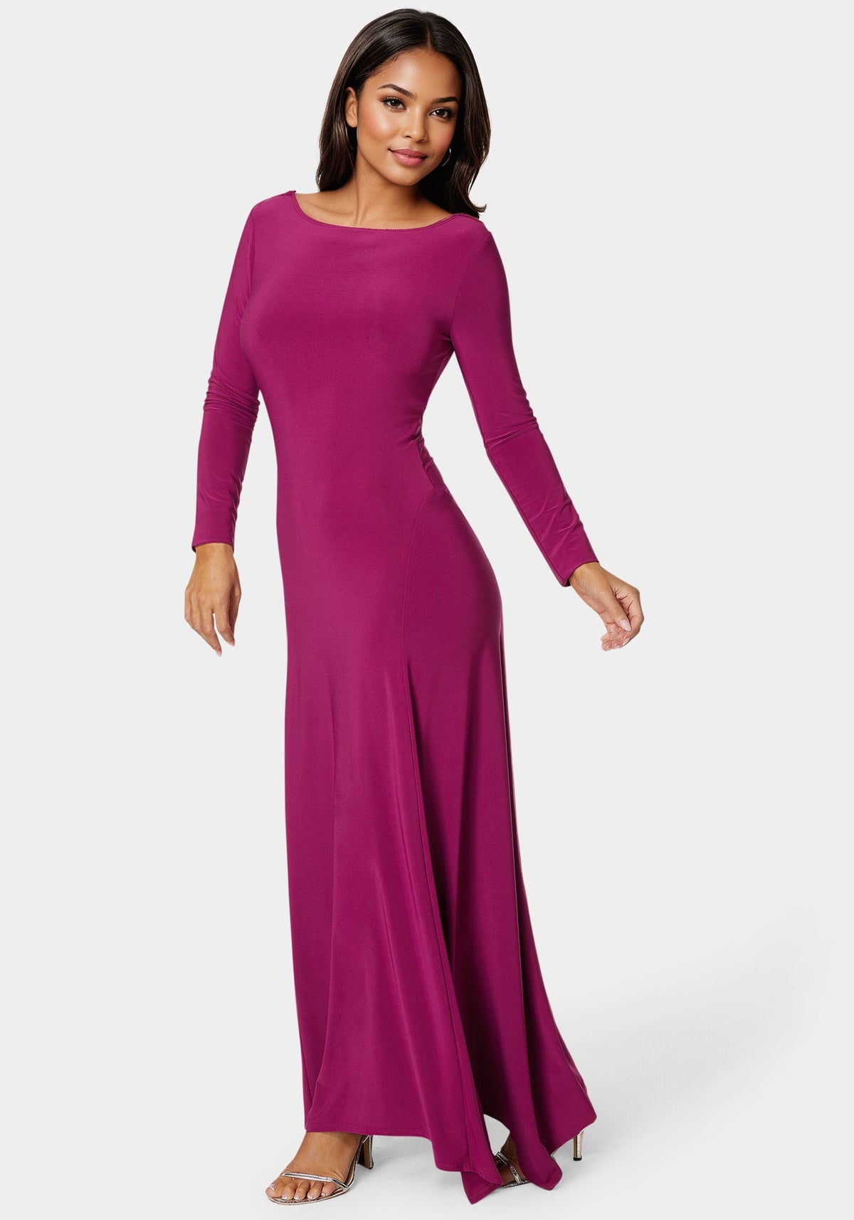 Sharkbite Cowl Back Ankle Dress Fucshia - bebe