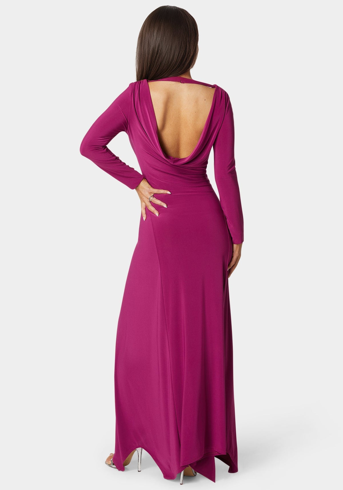 Sharkbite Cowl Back Ankle Dress Fucshia - bebe