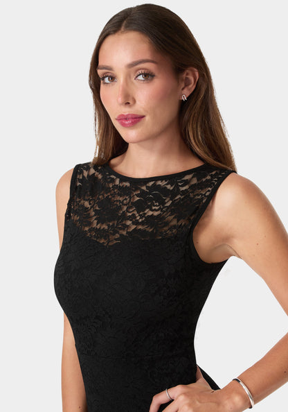 Lace Racer Sleeveless Maxi Dress Black - bebe