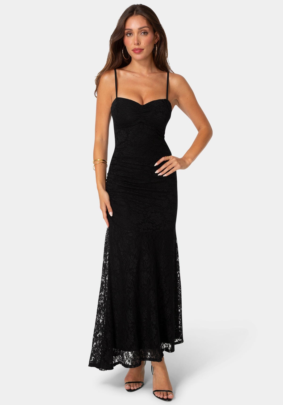 Lace Drop Waist Maxi Dress Black - bebe