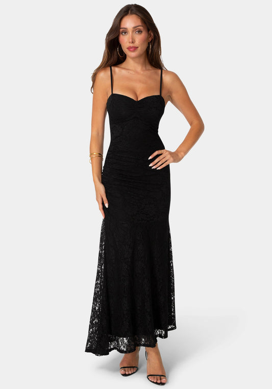 Lace Drop Waist Maxi Dress Black - bebe