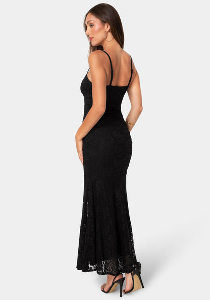 Lace Drop Waist Maxi Dress Black - bebe