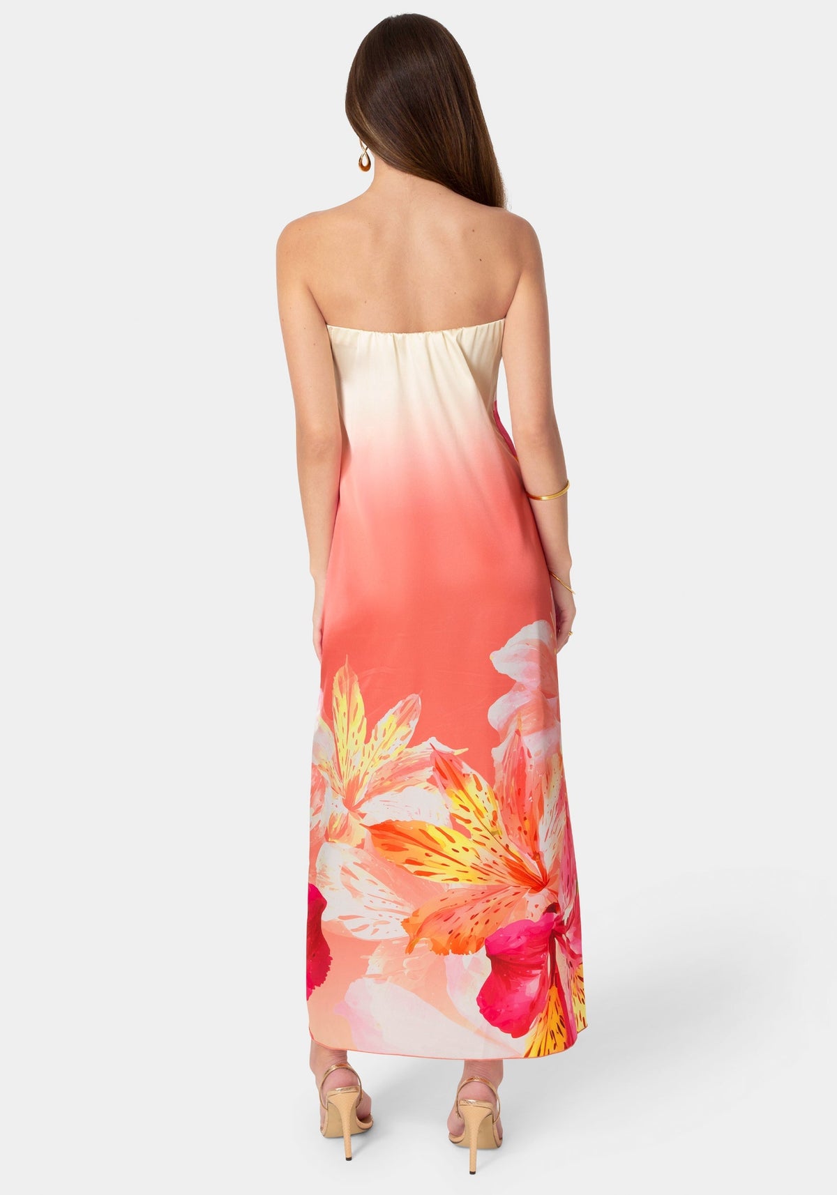 Printed Satin Strapless Maxi Dress Pink/Floral - bebe