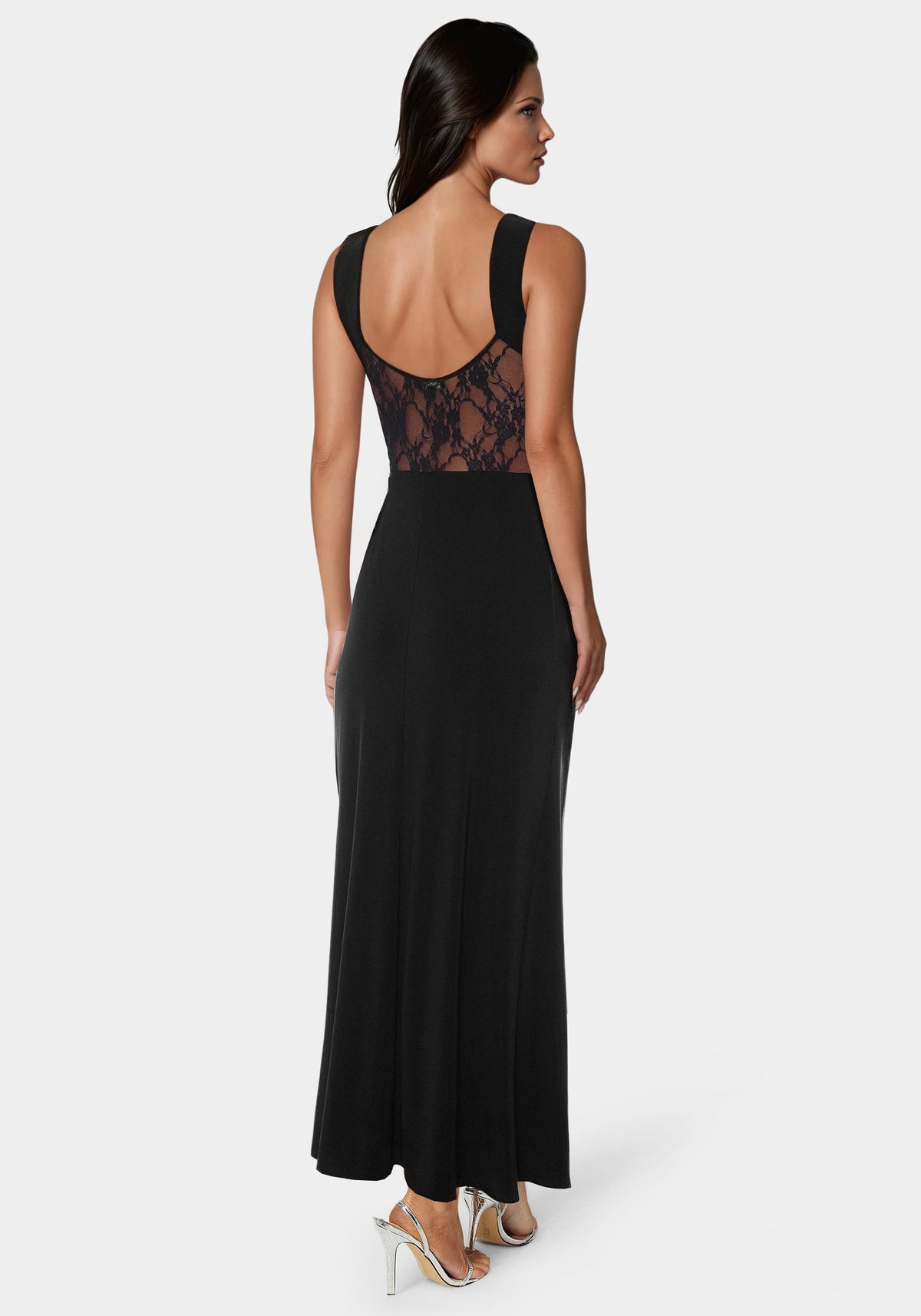 Lace Inset Knit Slip Dress Black - bebe