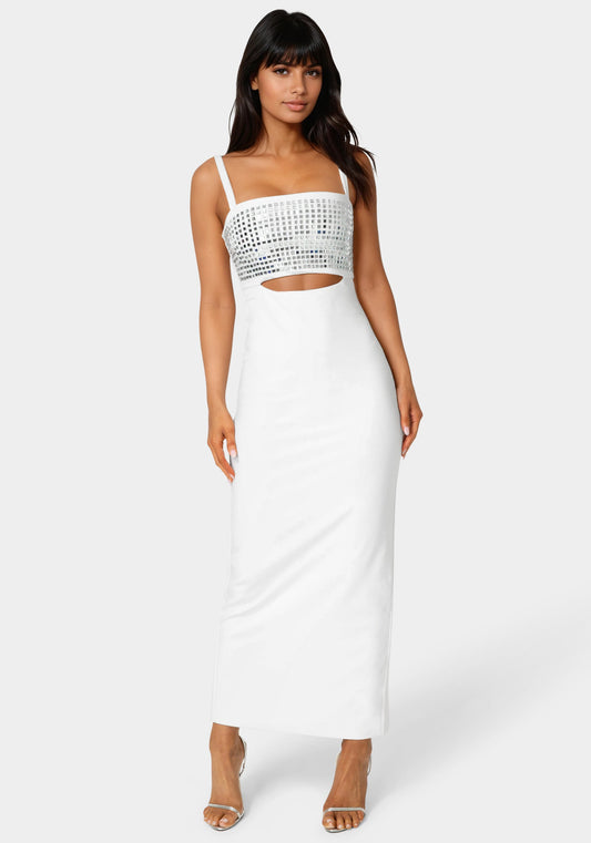 Embellished Strapless Column Maxi Dress Ivory - bebe