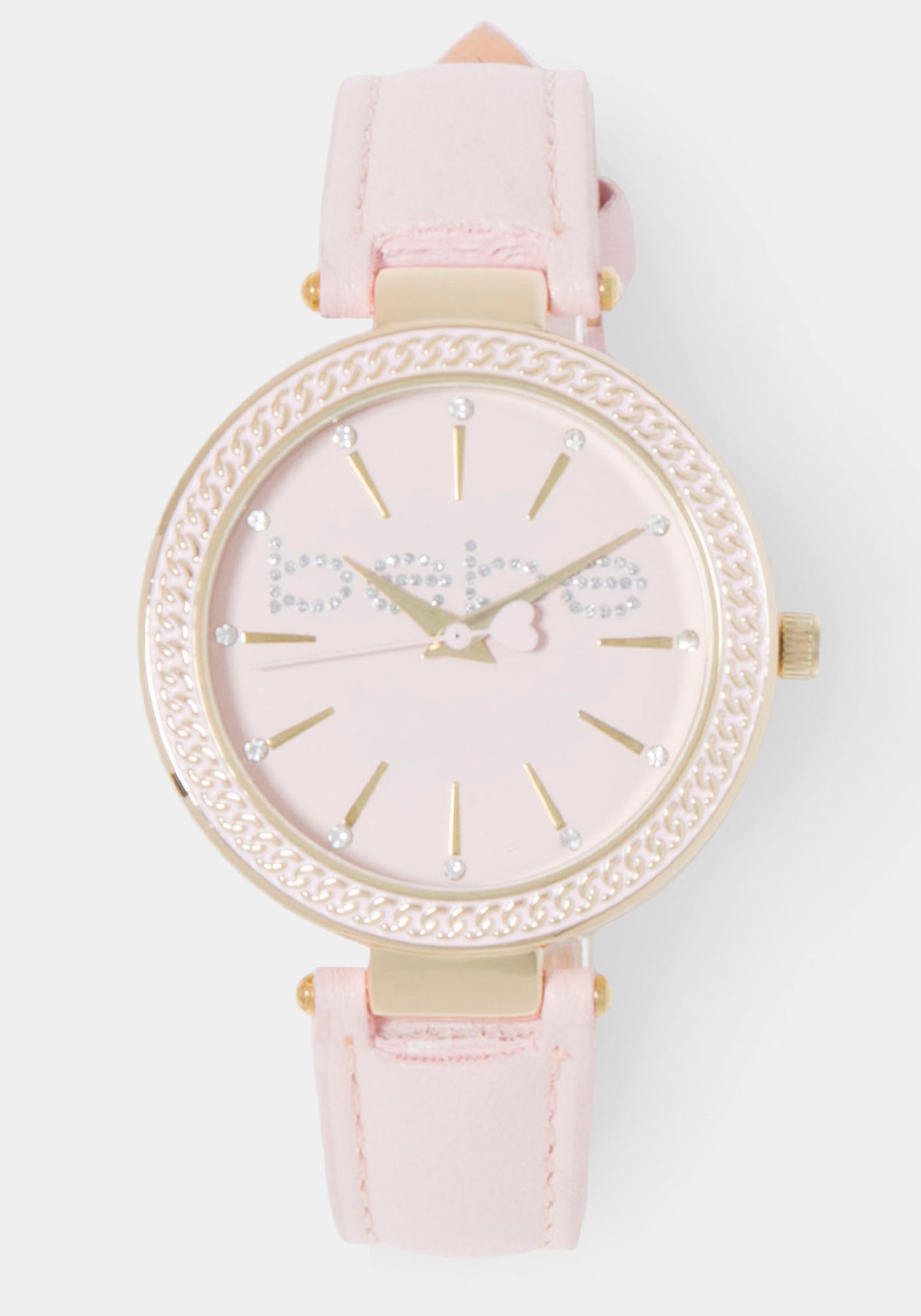Baby Pink Strap Watch With Crystal Bezel Baby Pink - bebe