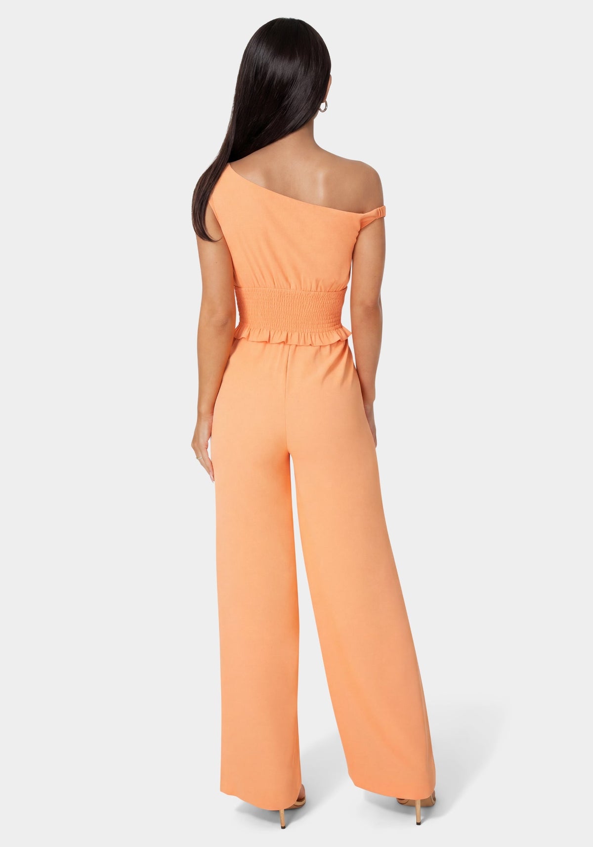 Off Shoulder Wide Leg Jumpsuit Papaya Punch - bebe