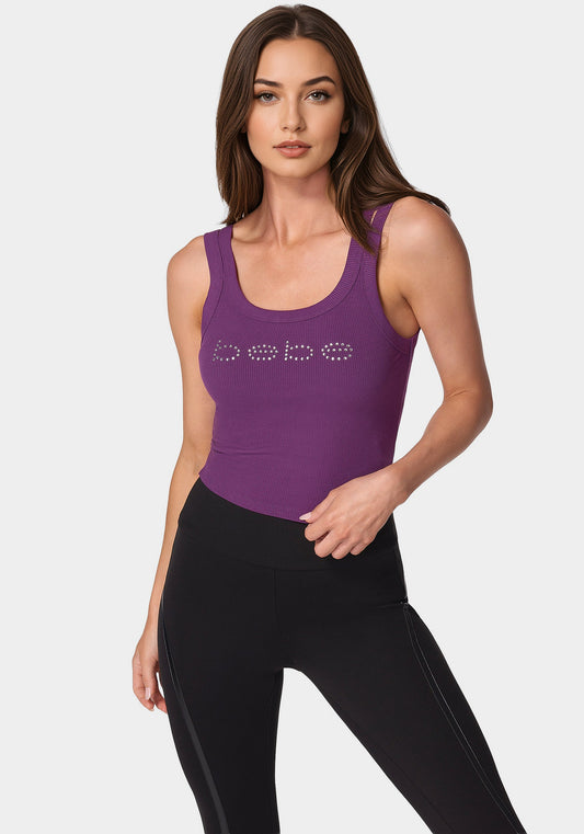 Bebe Logo Double Strap Single Stone Rib Top Imperial Purple - bebe Imperial Purple - bebe