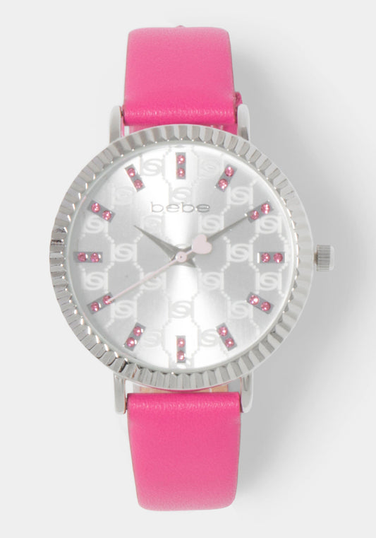 Magenta Strap Watch with Crystal Bezel Magenta - bebe