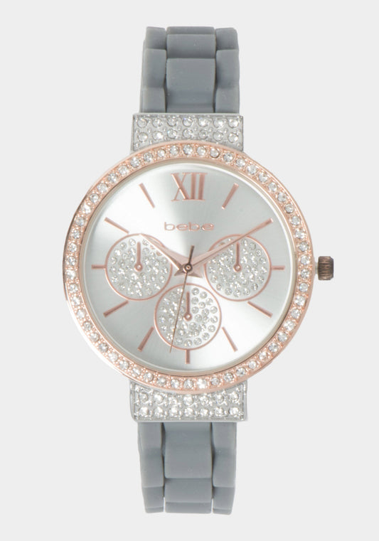 Silver Dial Crystal Bezel Watch - Two-Tone Rose Gold & Grey - bebe Rosegld-Gry - bebe