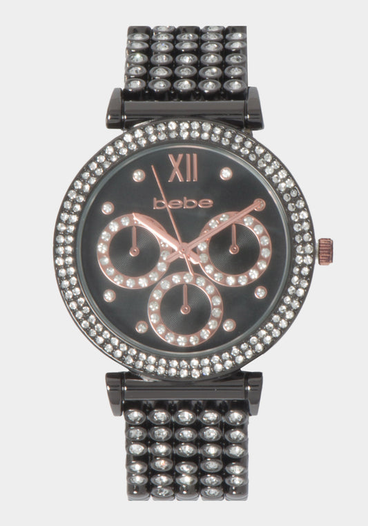 Gun Metal Dial Crystal Bezel Watch Gun Metal - bebe
