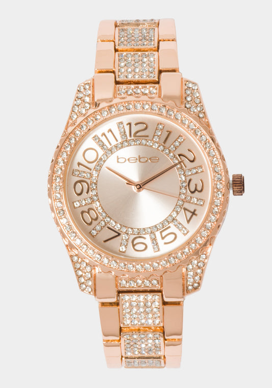 Rose Dial Crystal Bezel Watch Rose Gold - bebe