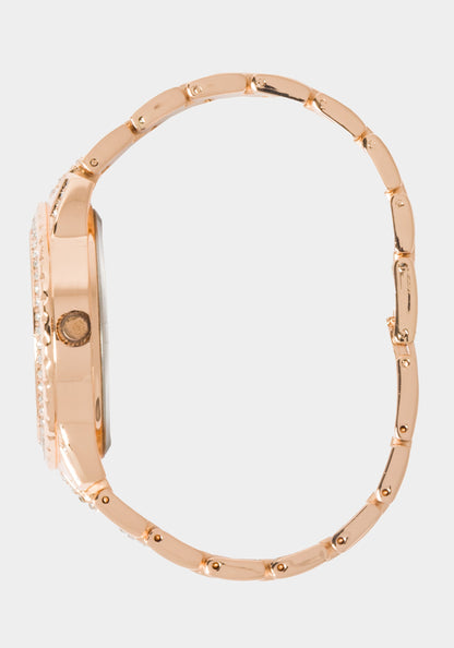 Black Smooth Dial Crystal Bezel Watch Rose Gold - bebe
