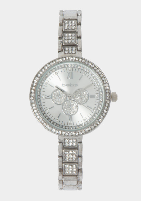 Silver Dial Crystal Bezel Watch - Slim Silver - bebe Silver - bebe