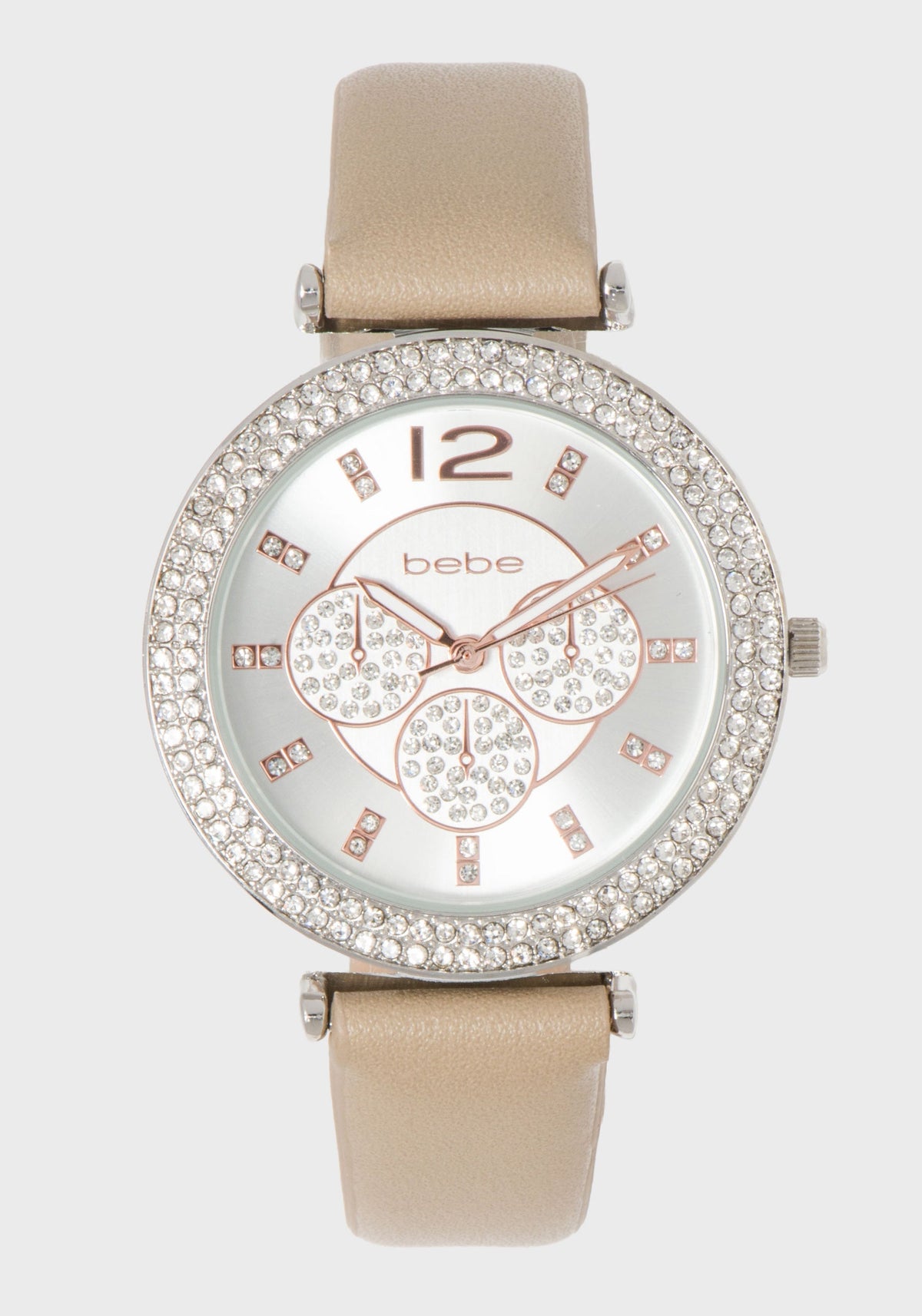 Taupe & Silver Crystal Bezel Watch Taupe & Silver - bebe