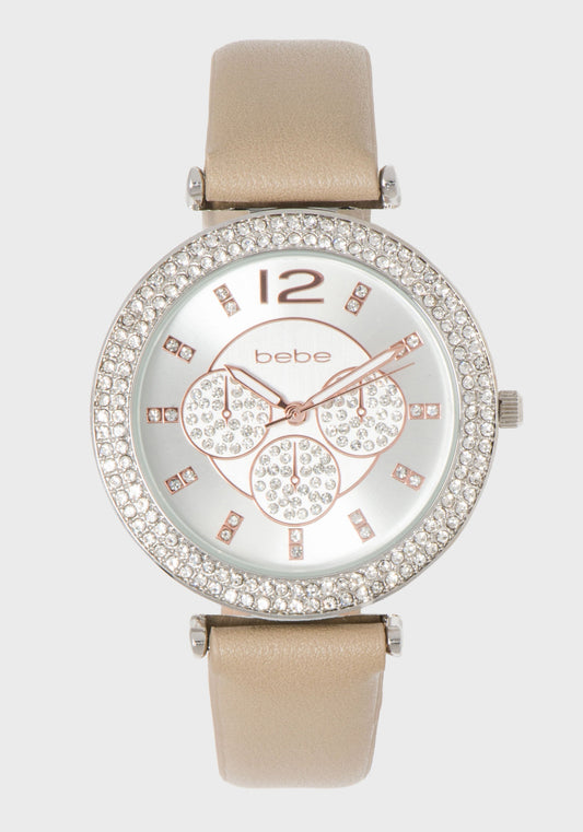 Taupe & Silver Crystal Bezel Watch Taupe & Silver - bebe