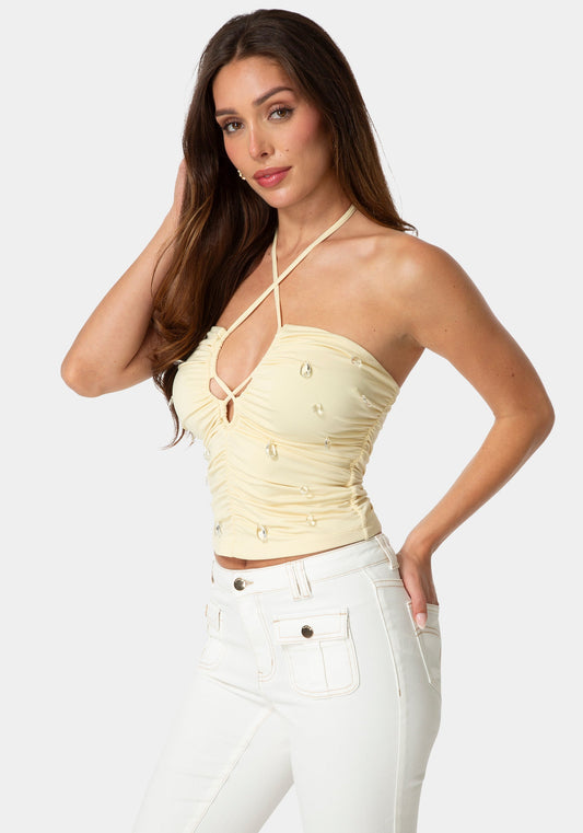 Beaded Halter Top Sundust - bebe