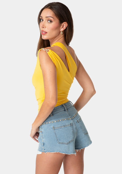 One Shoulder Twisted Top Mango Spritz - bebe