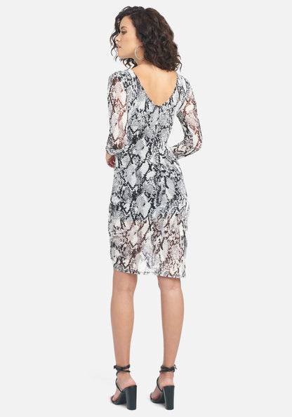 Snake Mesh Midi Dress Snake Print - bebe