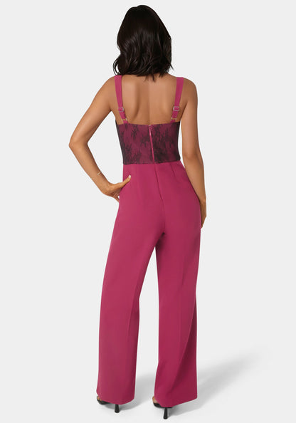 Lace Piecing Corset Jumpsuit Berry Kiss - bebe