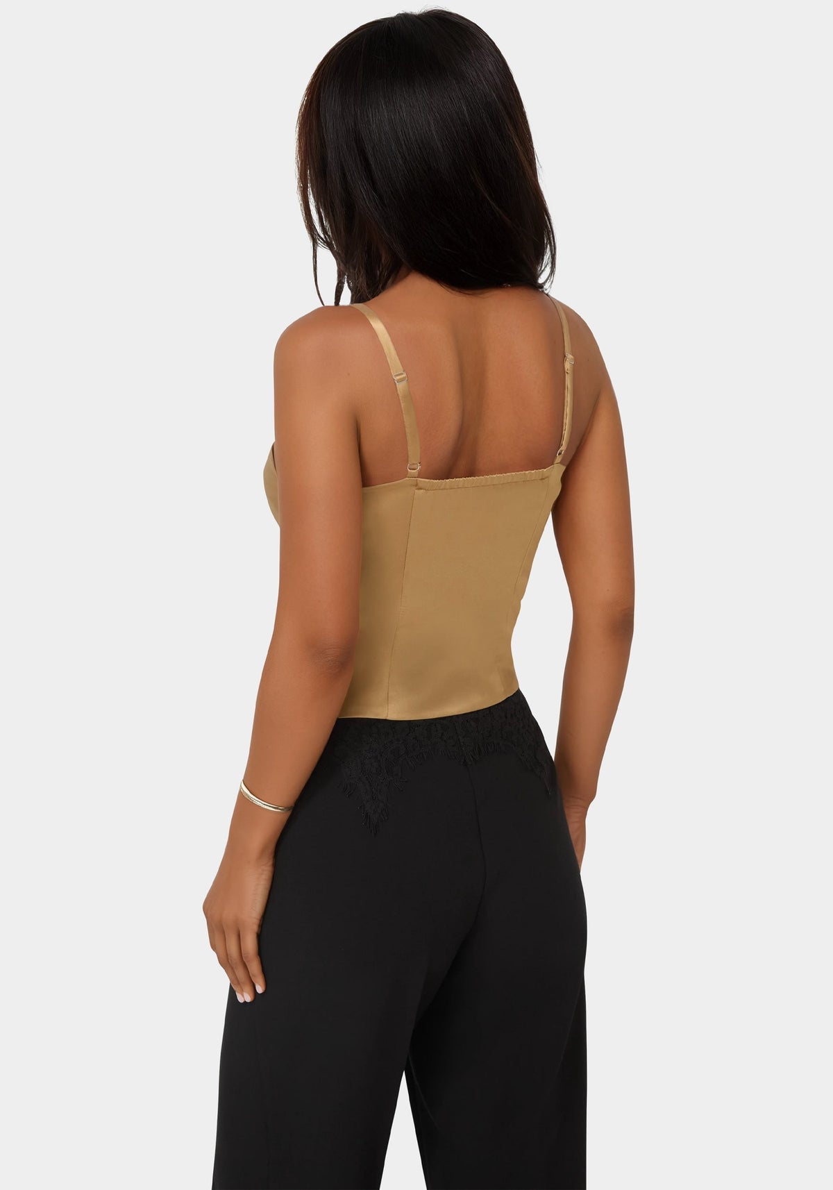 Satin Rhinestone Buckle Corset Top Gold - bebe