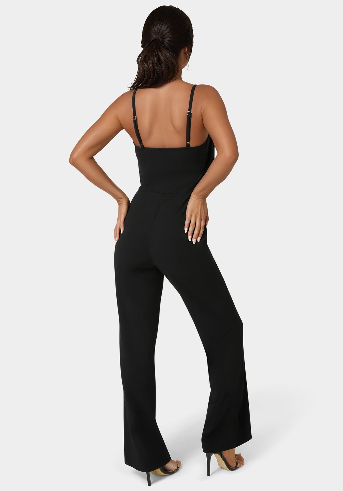 Embellished Flared Leg Jumpsuit Black - bebe