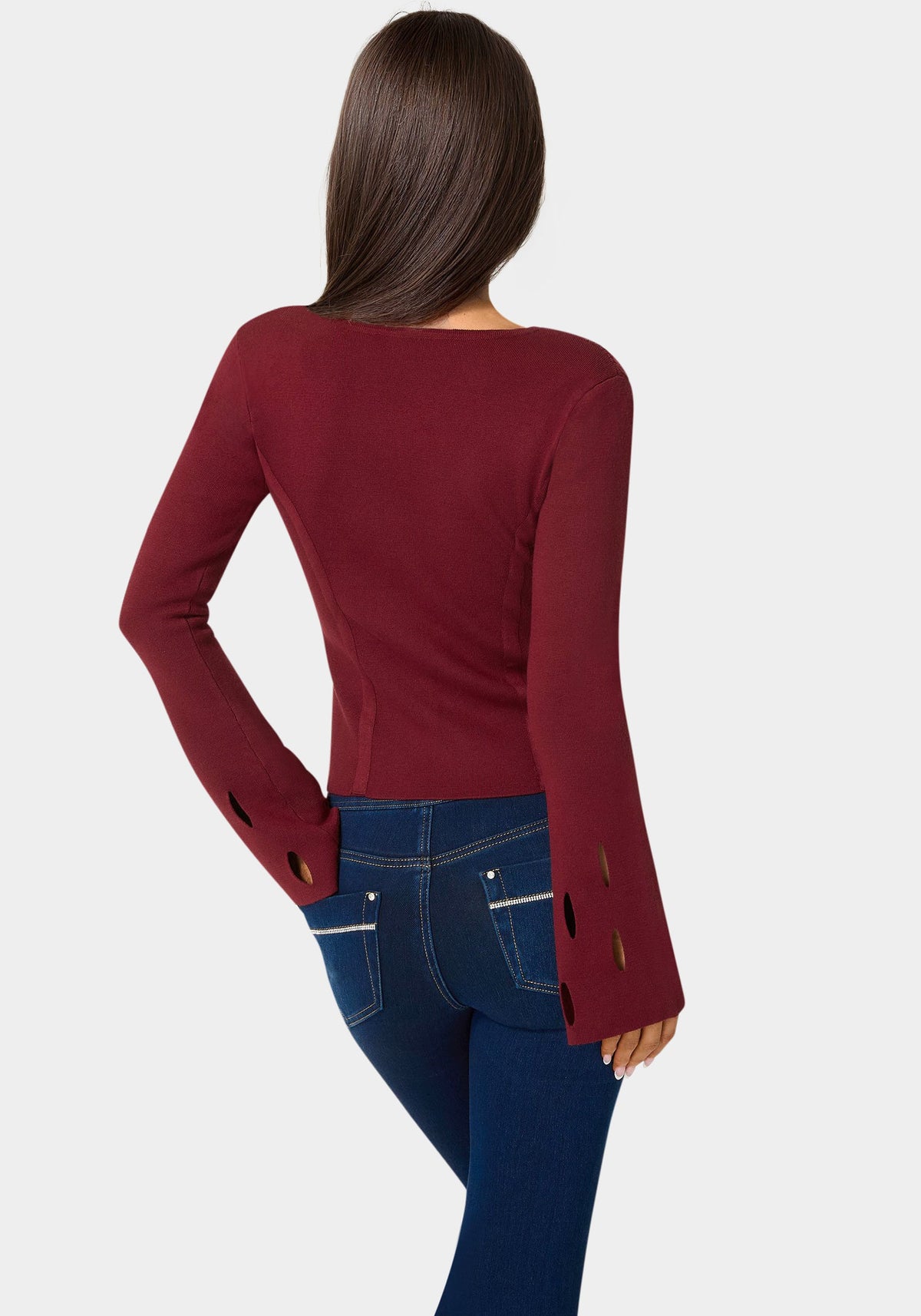 Cut Out Sleeve Detail Sweater Cabernet - bebe