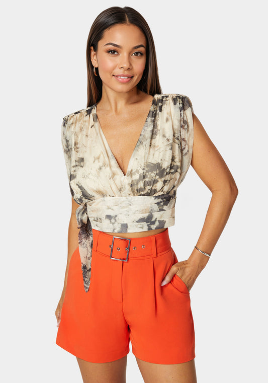 Sleeveless Tie Wrap Blouse Jungle Bloom Print - bebe