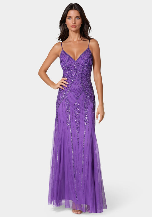 Beaded Gown Deep Amethyst - bebe Deep Amethyst - bebe