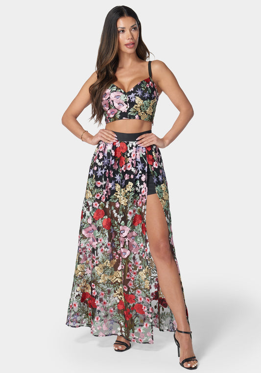 Embroidered Two Piece Set Black Multi - bebe