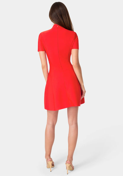 Fit and Flare Short Sleeve Bandage Dress Red - bebe