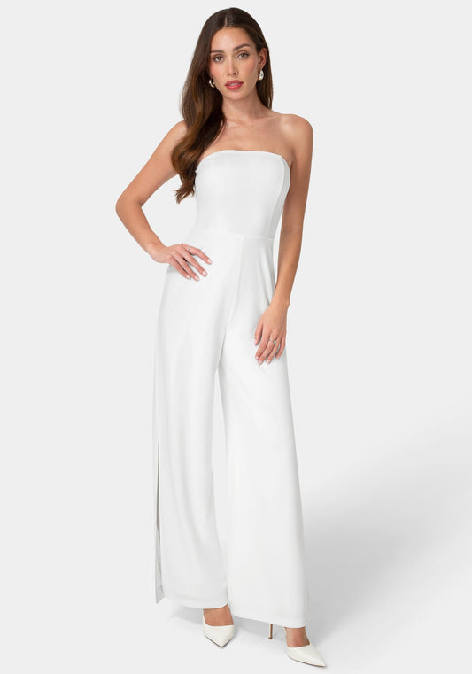Strapless A-Line Jumpsuit White - bebe