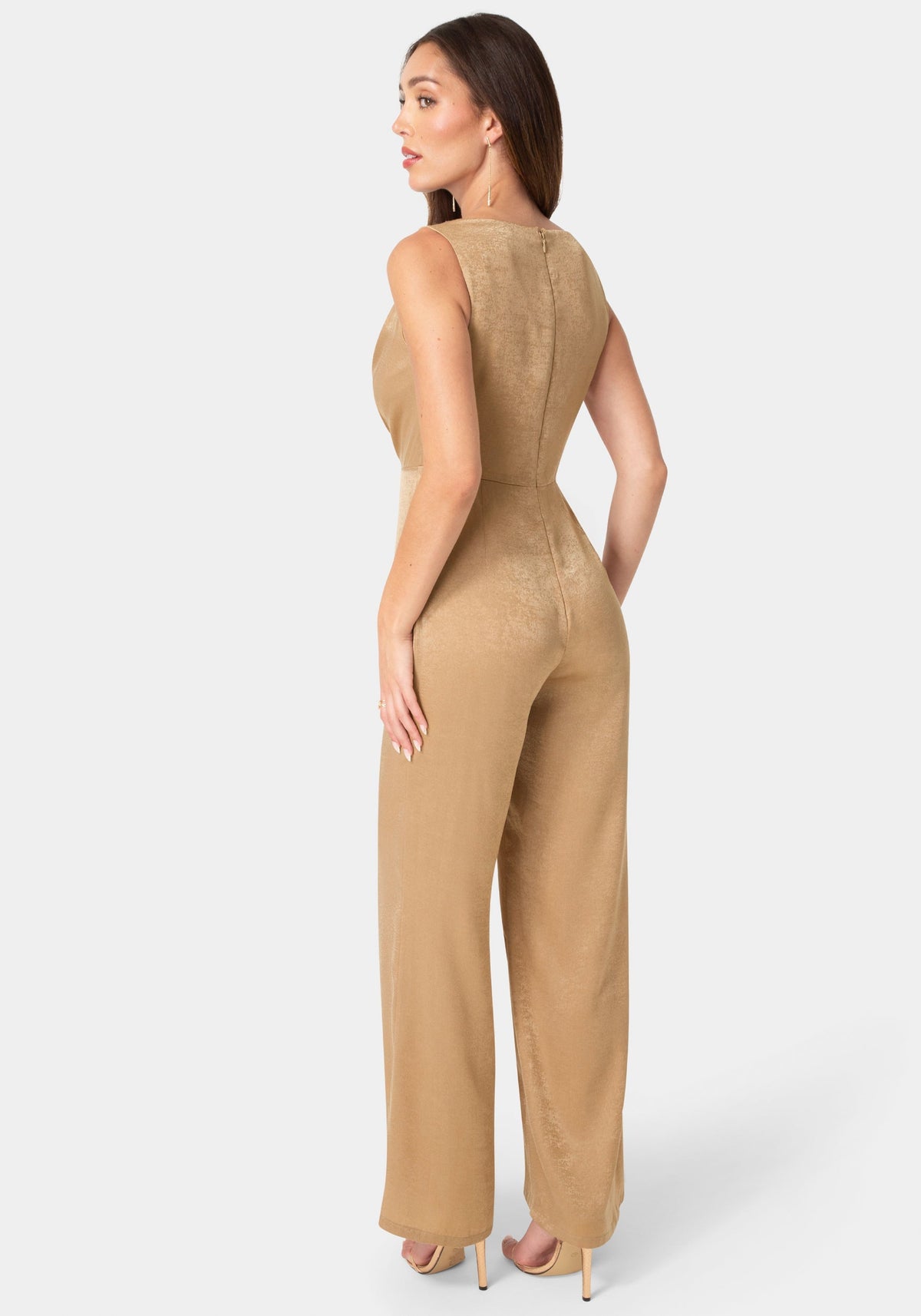 Ceycrepe Satin Cowl Jumpsuit Mocha - bebe
